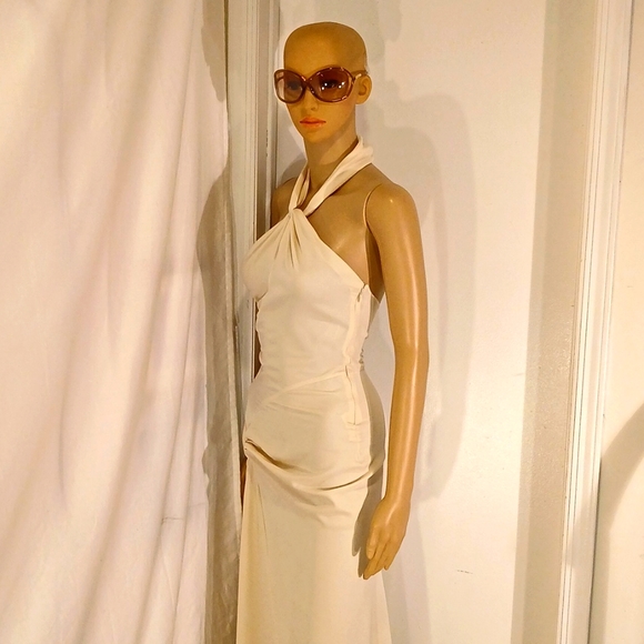 π₯ π₯ NWT Ronny Kobo Collection Ivory/Cream Sleeveless Halter Gown/Dress. - Picture 5 of 15